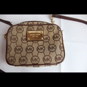 Michael Kors Monogram Beige Canvas Cross Body Bag